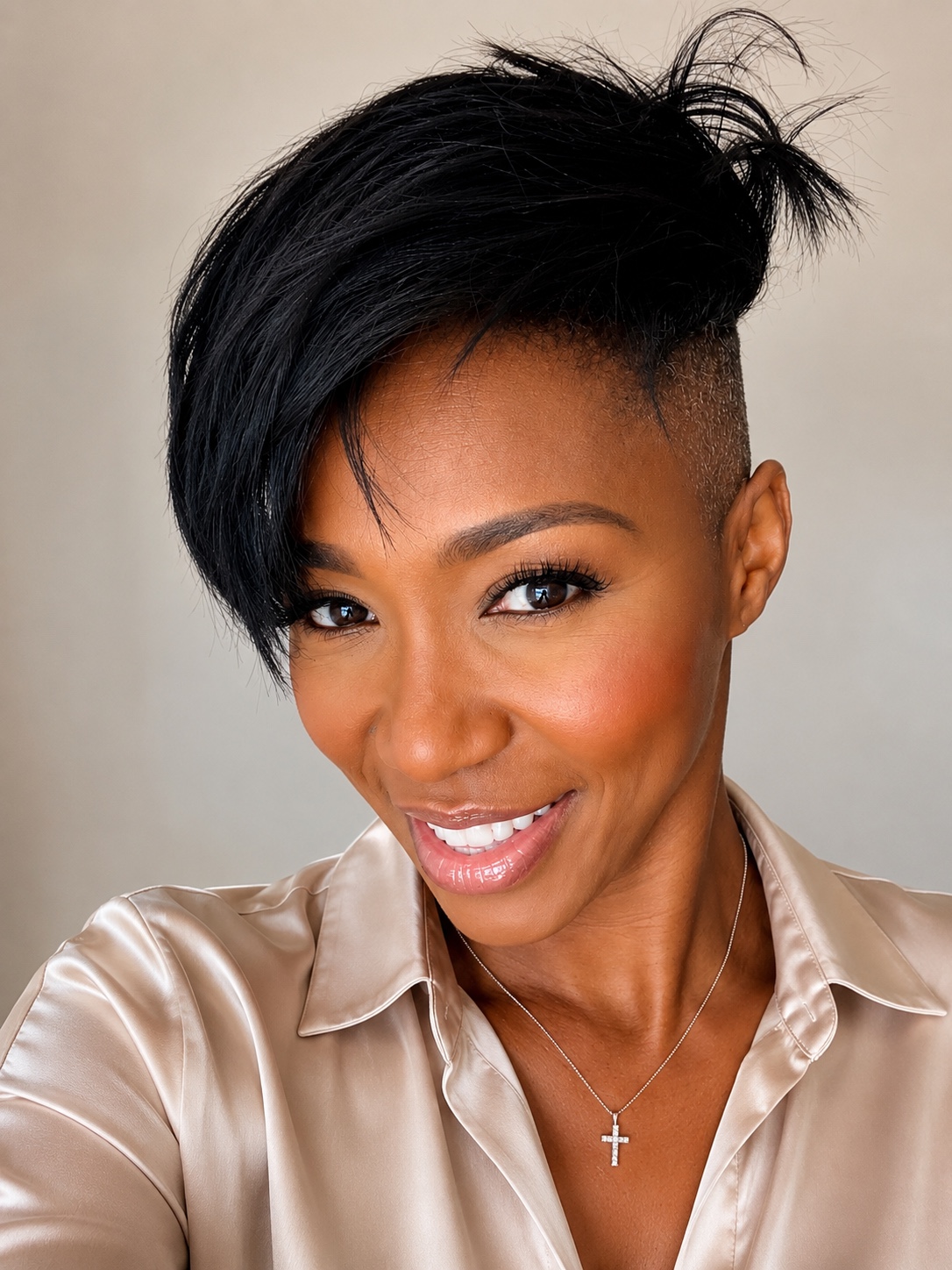 Short, side-swept haircut